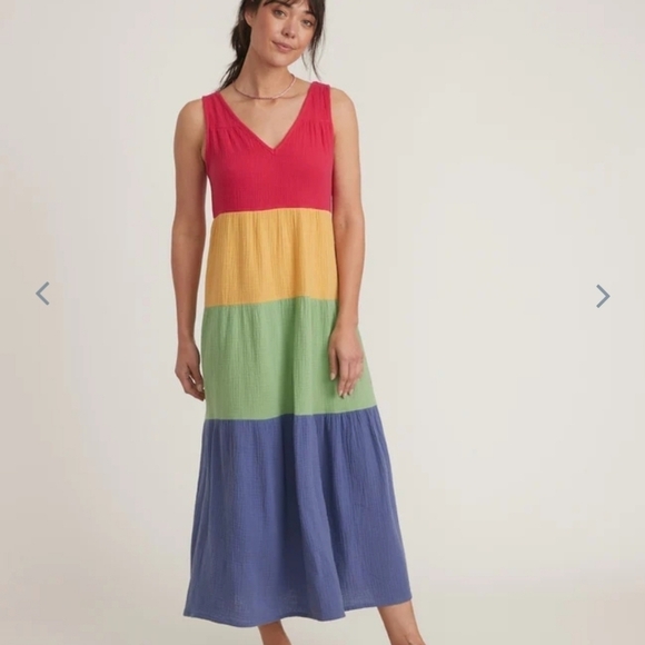 Marine layer Corinne Maxi Dress in Rainbow Colorblock - Picture 1 of 9